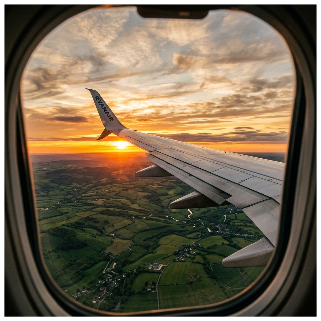 Plane wing sunset
